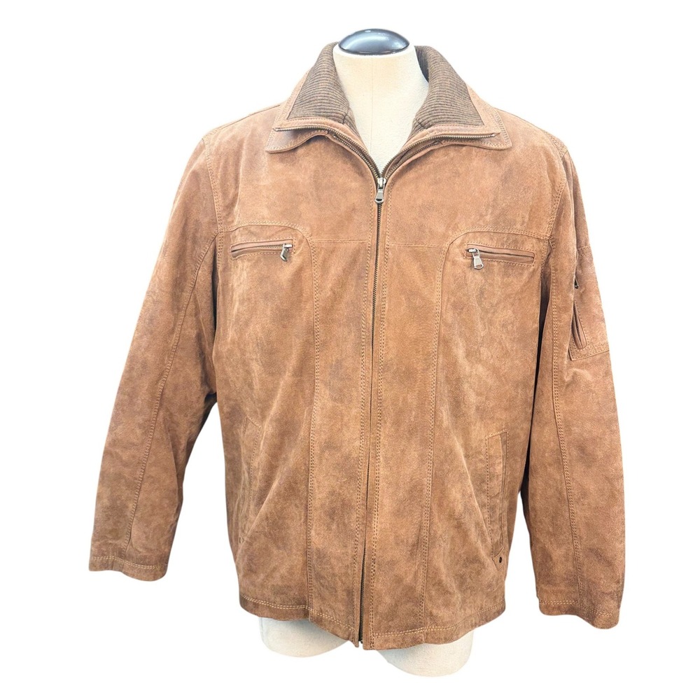 ROUNDTREE & YORKE Genuine Leather Jacket Brown Distressed Zip Front XLT
